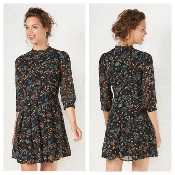 ✨Floral Mockneck High Neck Prairie Midi Dress Lauren Conrad✨ - Picture 1 of 7
